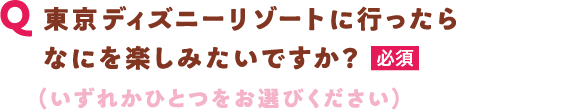 Q 東京ディズニーリゾートに行ったらなにを楽しみたいですか？【必須】（いずれかひとつをお選びください）